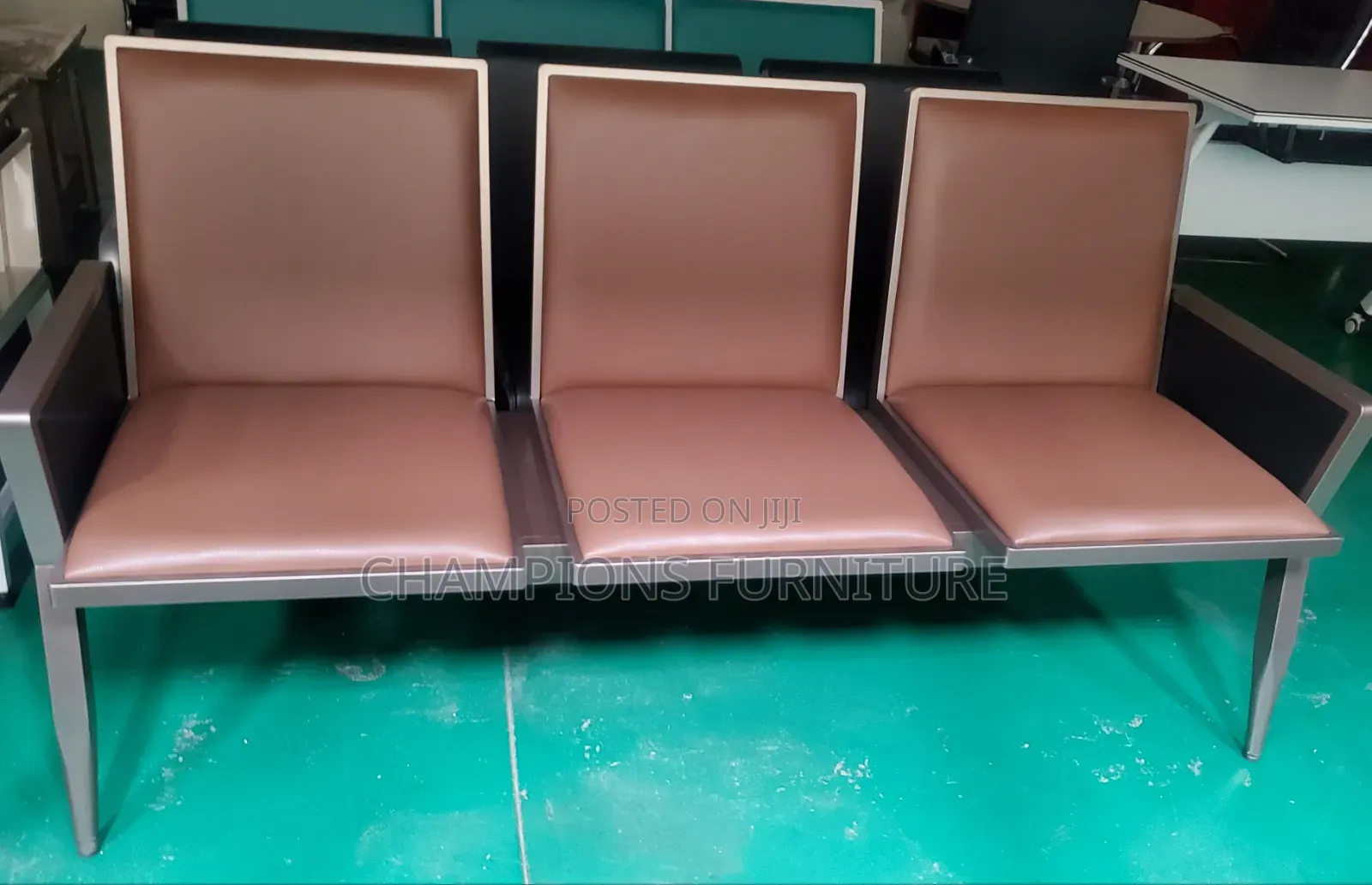Brown 3 Seater Heavy Duty Link Chair