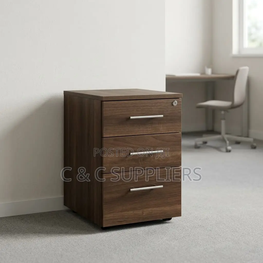 3-Drawers Mobile Wooden Pedestal Cabinet