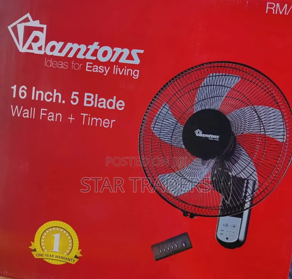 RM/676 Ramtons 16 Inches Wall Fan 5 Blades With Remote