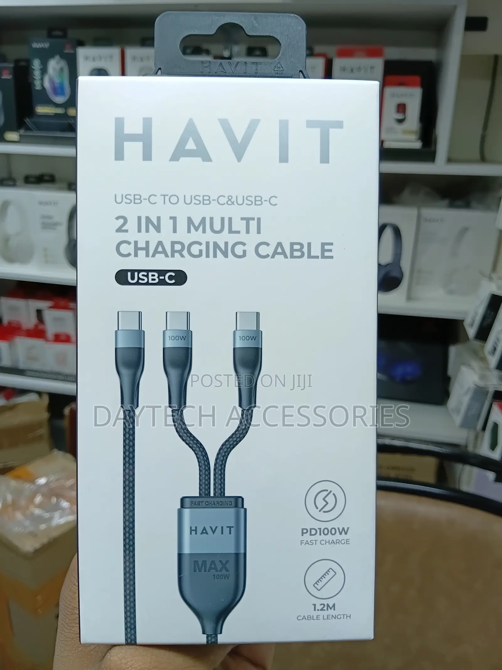 HAVIT CB6325 2-in-1 PD100W Super Fast Charging C-C Type C Cable.