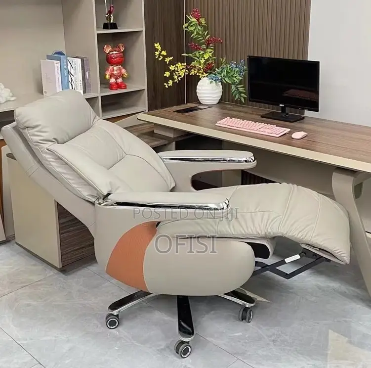 Office Chair; Ergonomic Leather Executive Office Chair With Footrest
