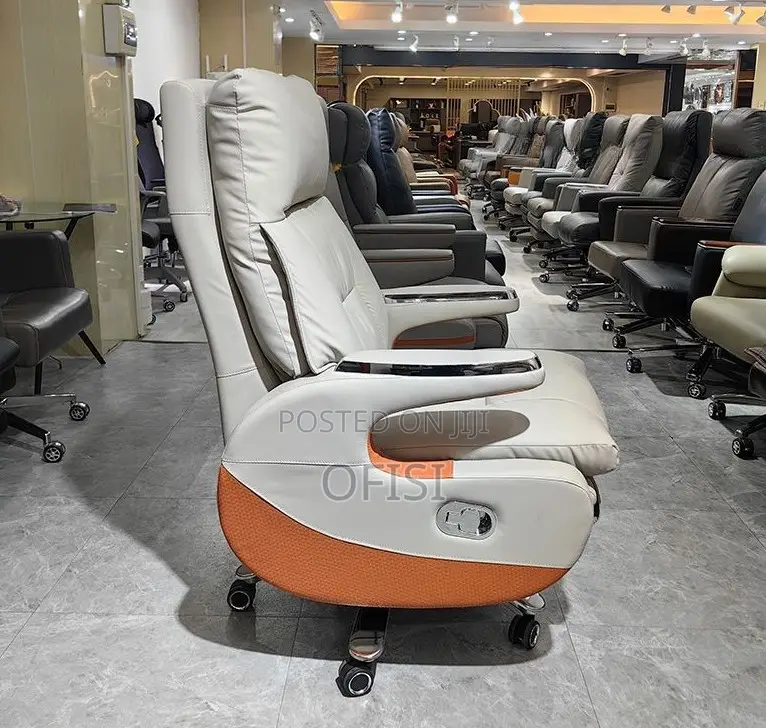 Office Chair; Ergonomic Leather Executive Office Chair With Footrest