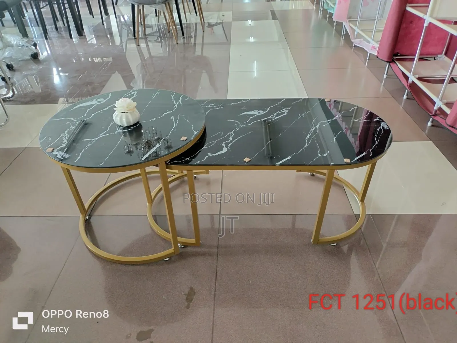 2 in 1 Marble Nesting Coffee Table (Glass Effect) White and Black