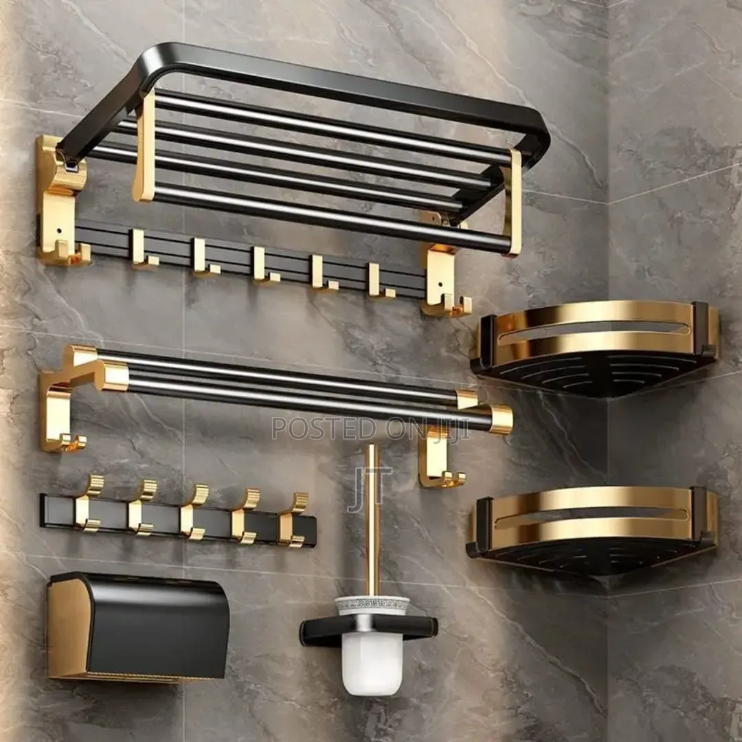 7pcs Black and Gold Multifunctional Aluminum Bath Towel