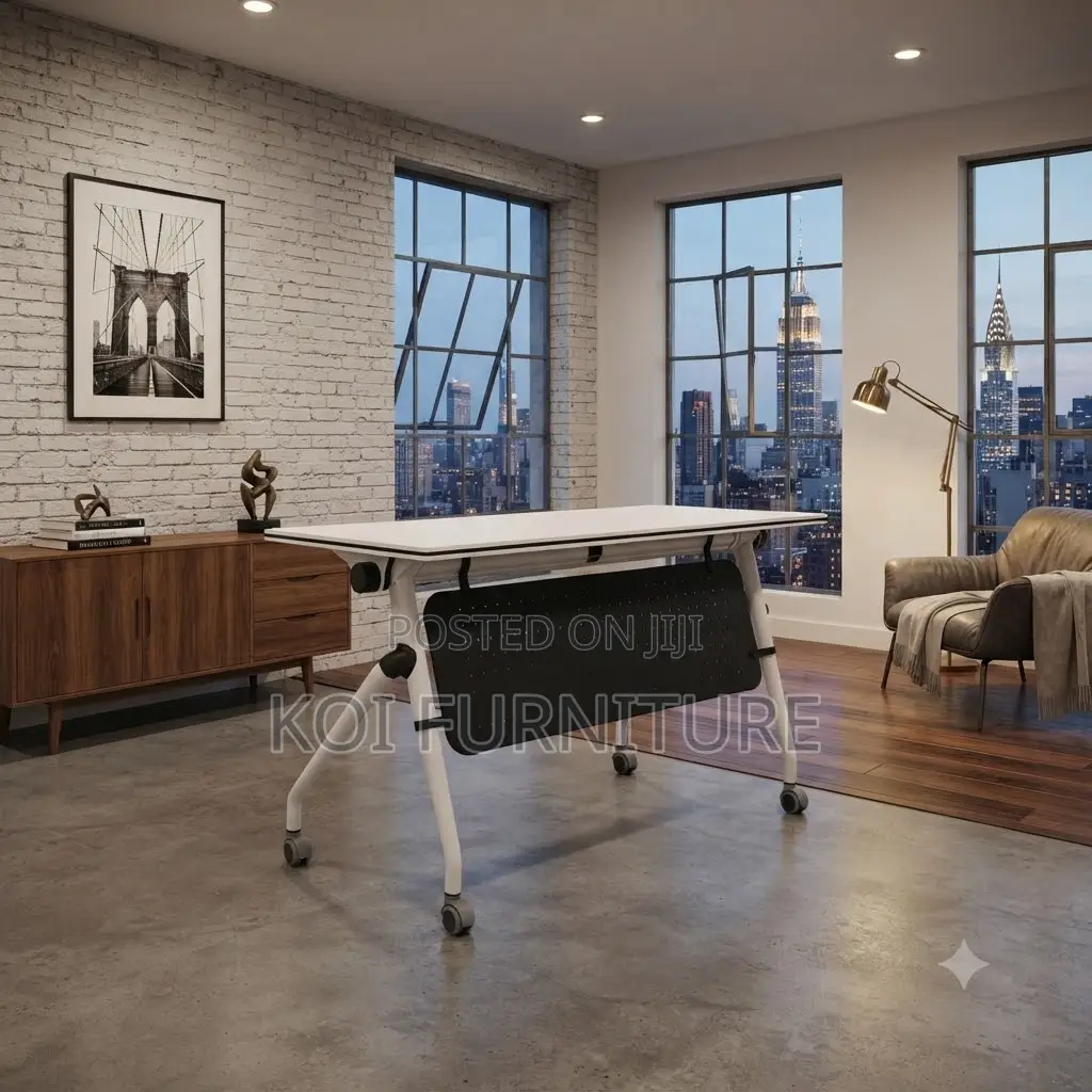 Office Table; Foldable White Conference Convenience Meeting