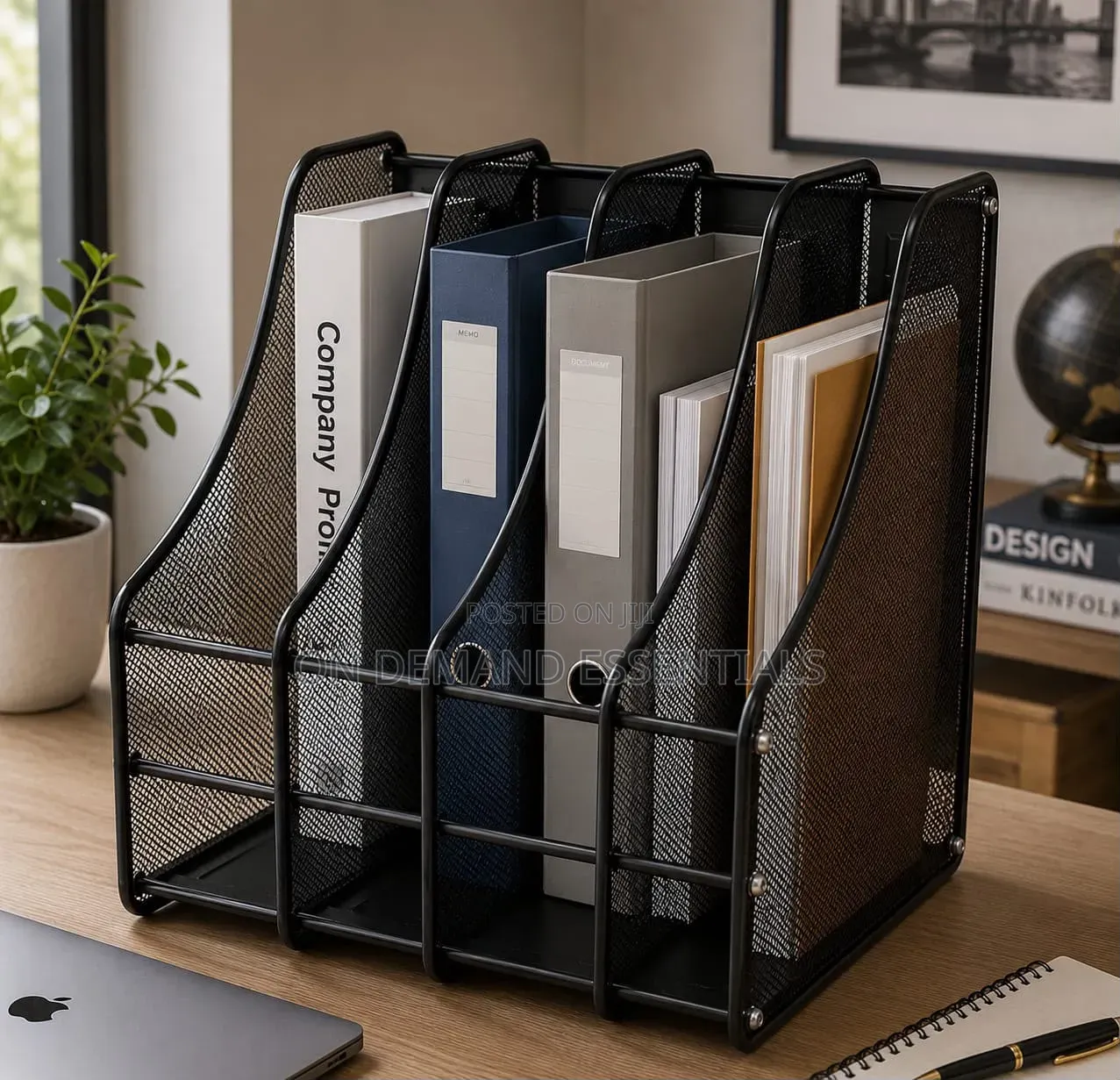 4 Slot Vertical Metallic Mesh Desk File Organizer