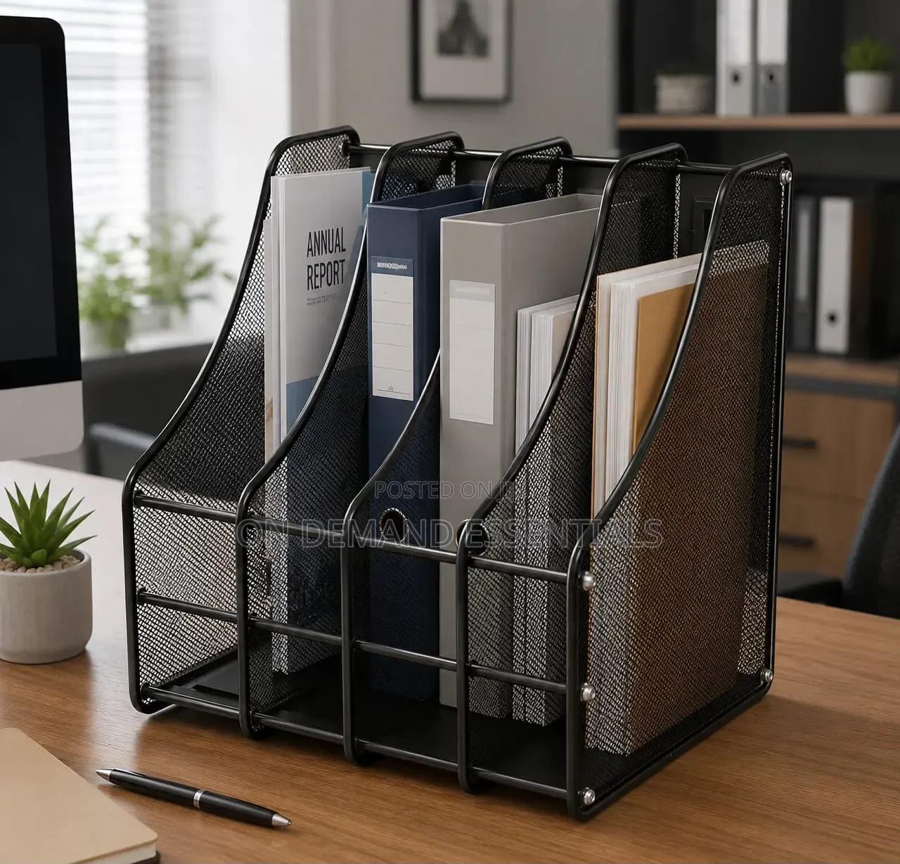 4 Slot Vertical Metallic Mesh Desk File Organizer