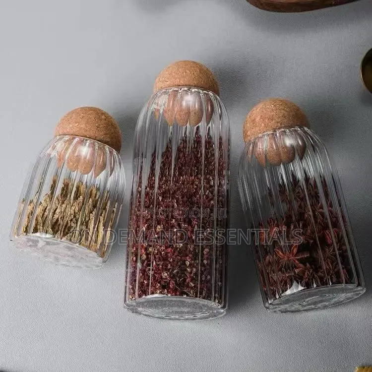 3pcs Glass Spice Jar With Bamboo Lid