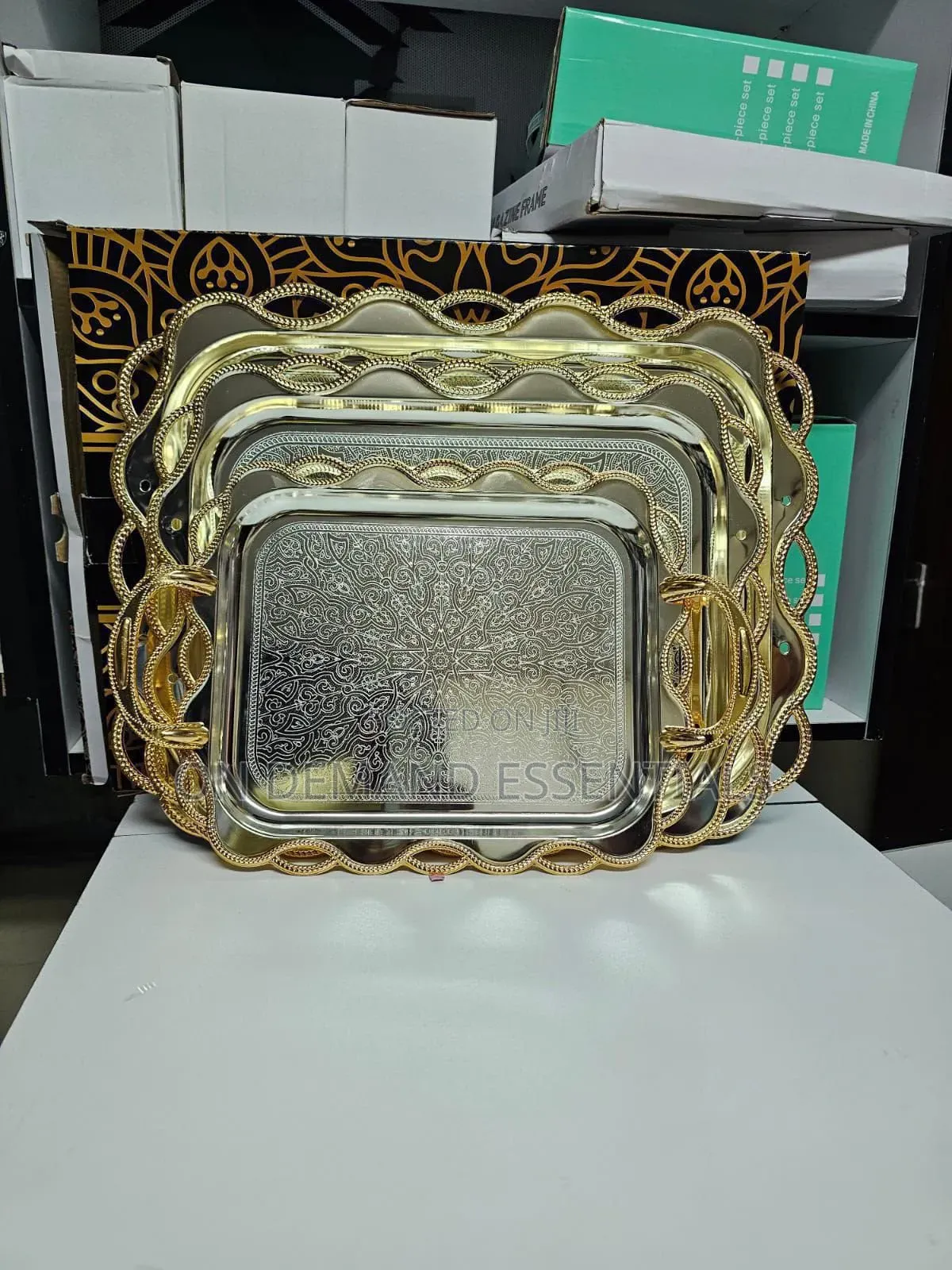 3 PCS Rectangular Stainless Luxury Premium Serving Trays