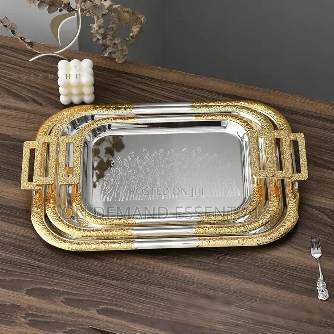 3 PCS Rectangular Stainless Luxury Premium Serving Trays