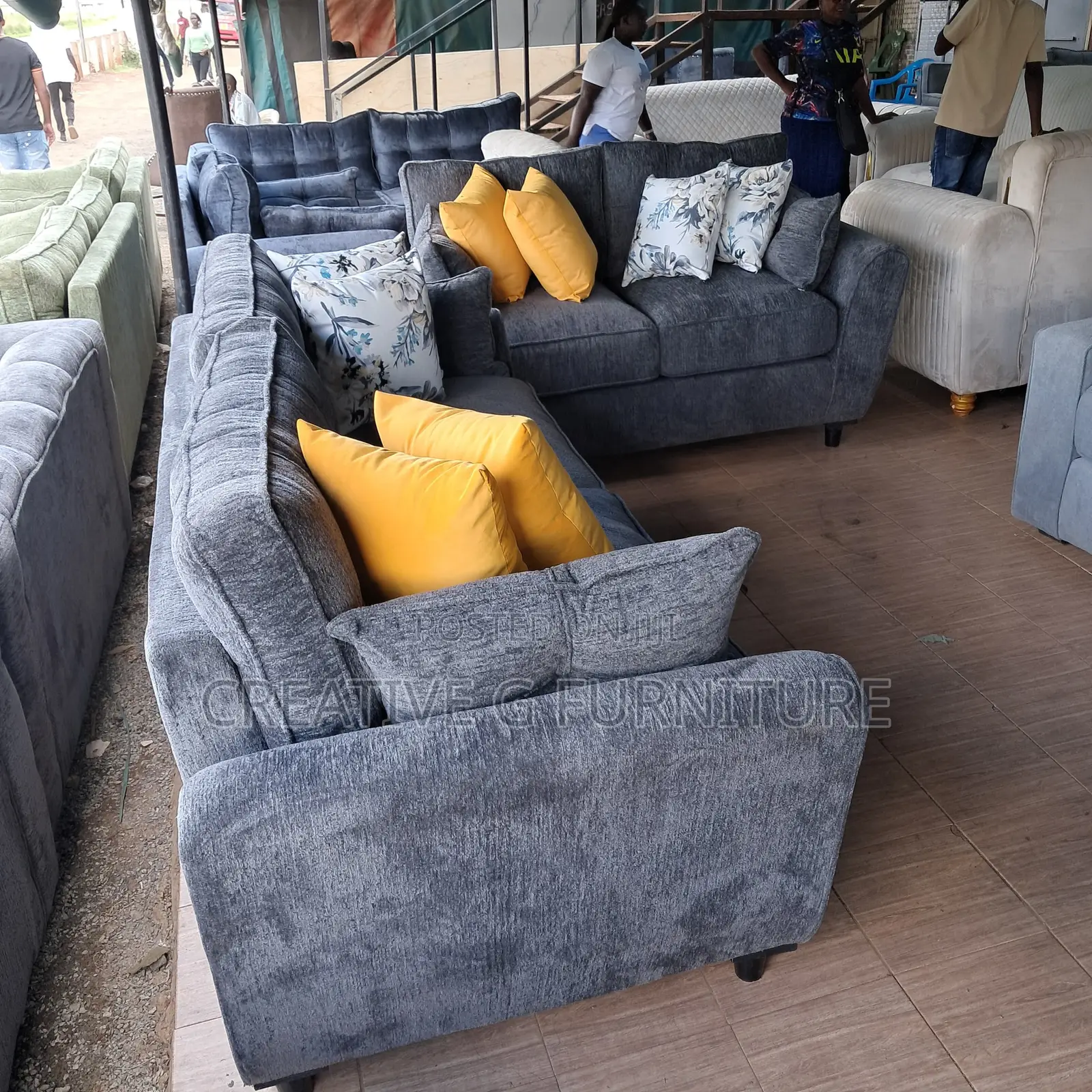 Dark Grey Butterfly Sofa Set – 5-Seater 3+2 With Cushions