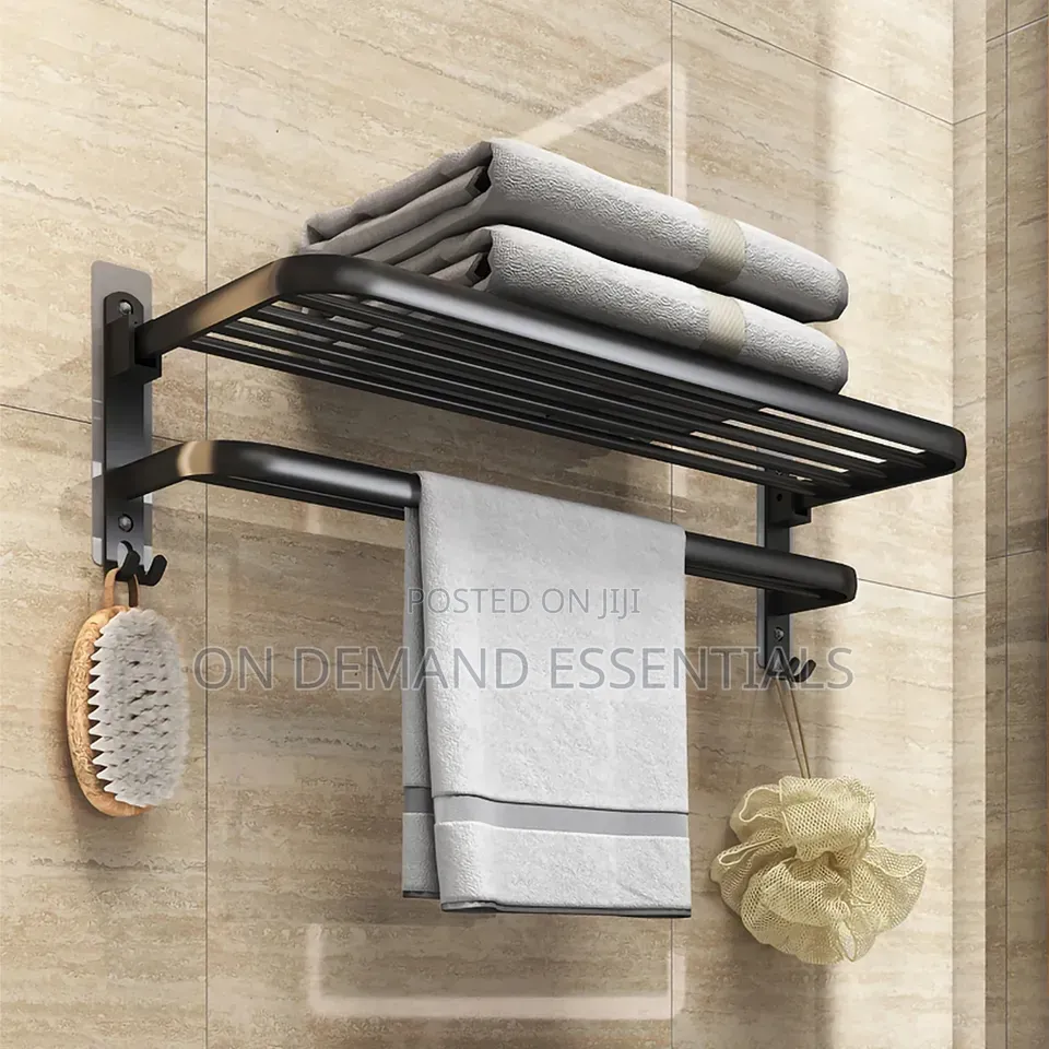 Bathroom Wall Mounted Towel Rack Accessory With Hooks