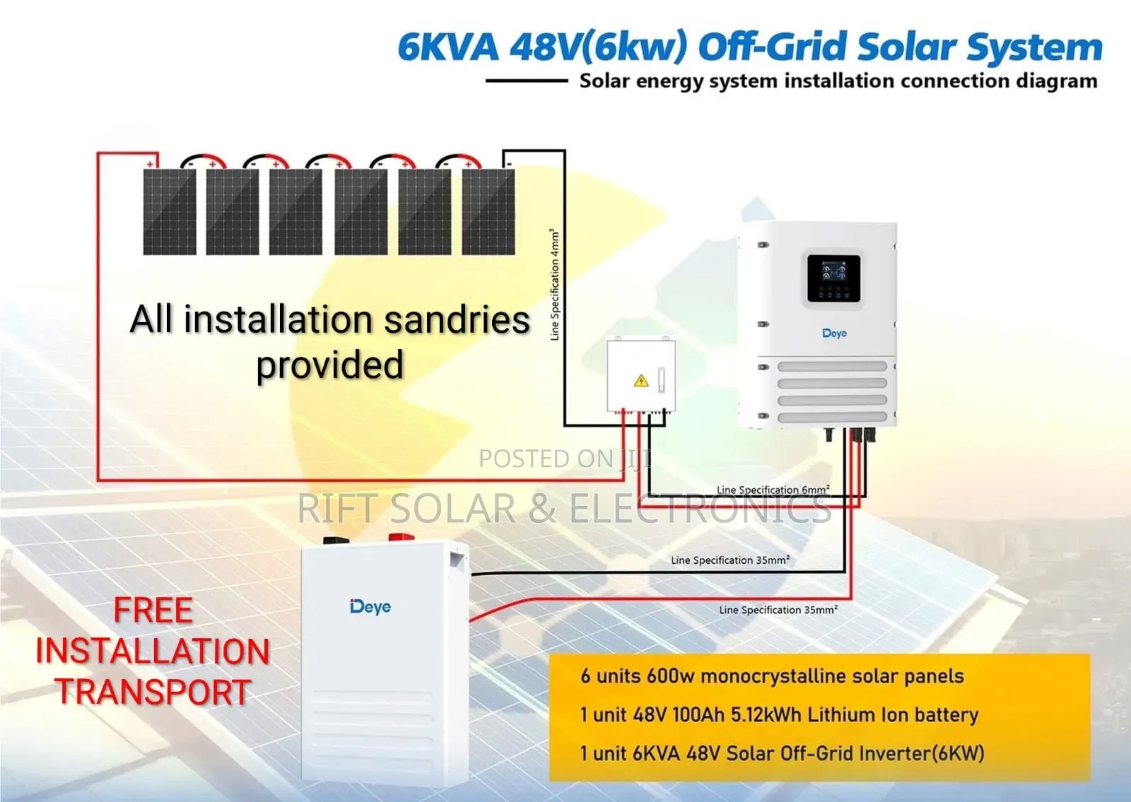 Deye 6kva - 5.12kwh Lithium - (6)600W Solar - Free Installation