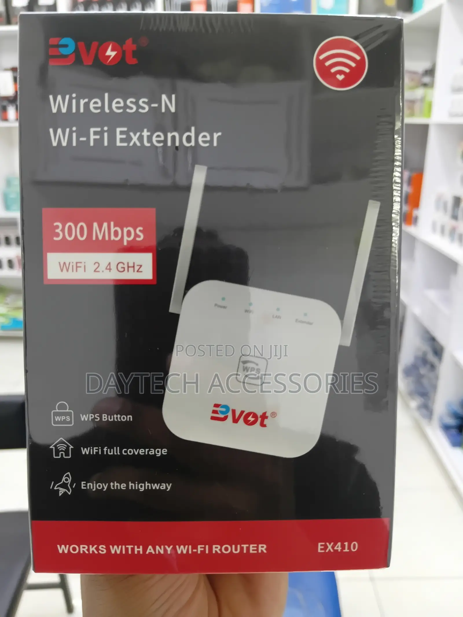 This Is a Bvot EX410 Wireless-N Wi-Fi Extender With Two Antennas.