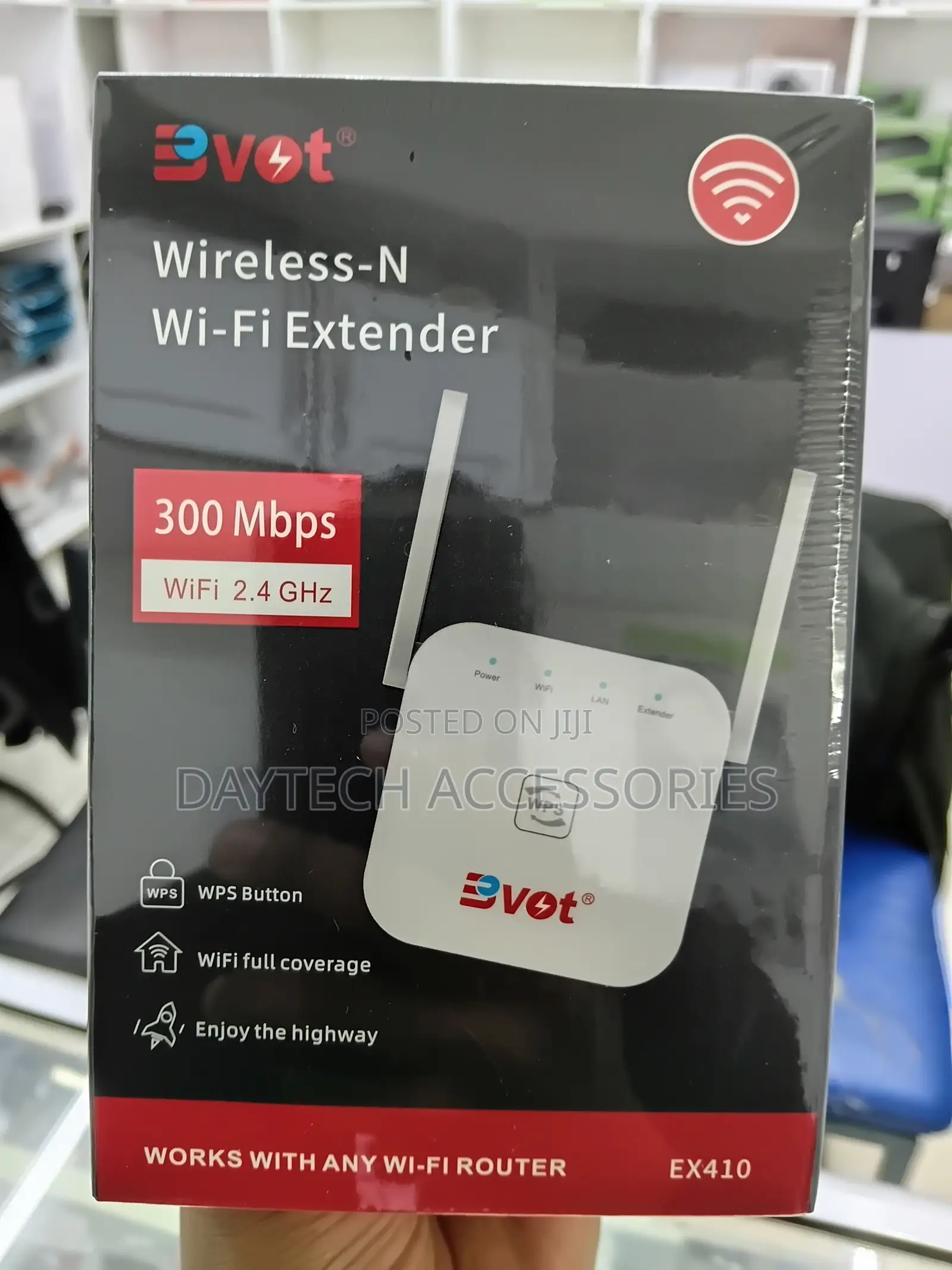 This Is a Bvot EX410 Wireless-N Wi-Fi Extender With Two Antennas.
