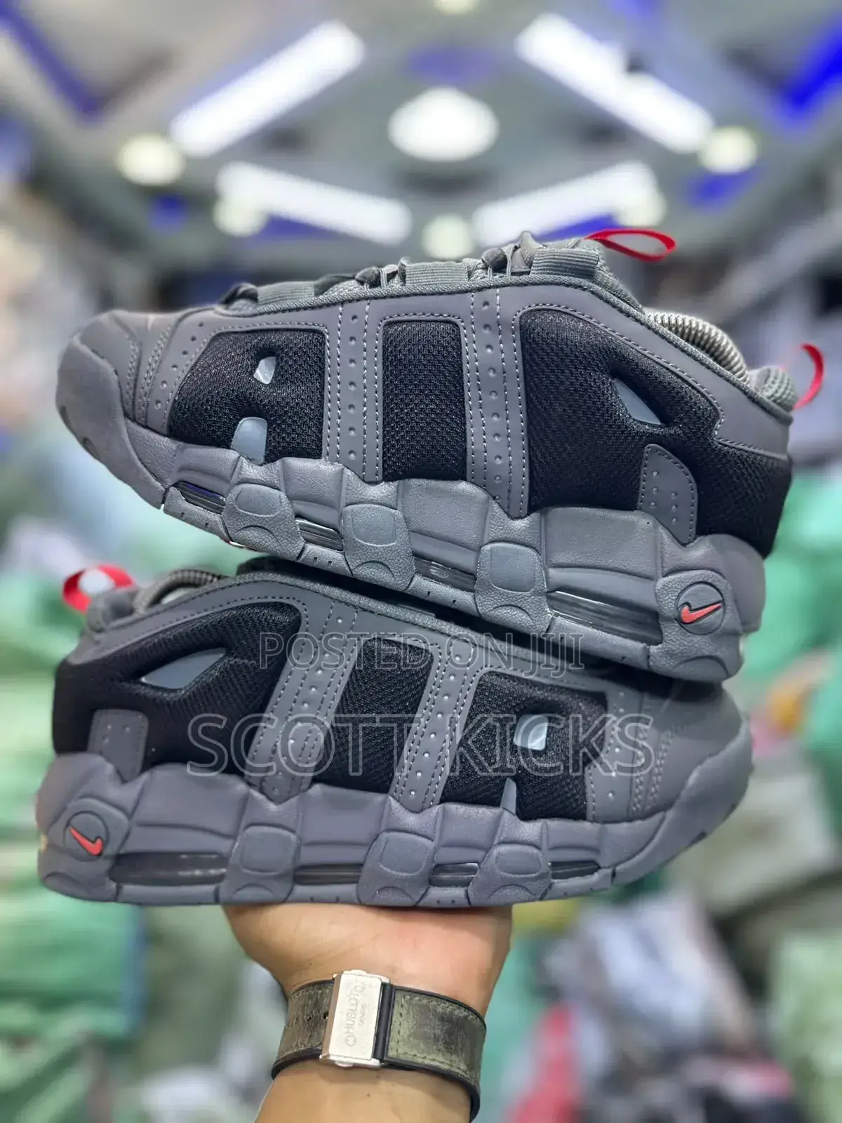 Nike Air More Uptempo Low Sneakers in a Dark Grey and Black