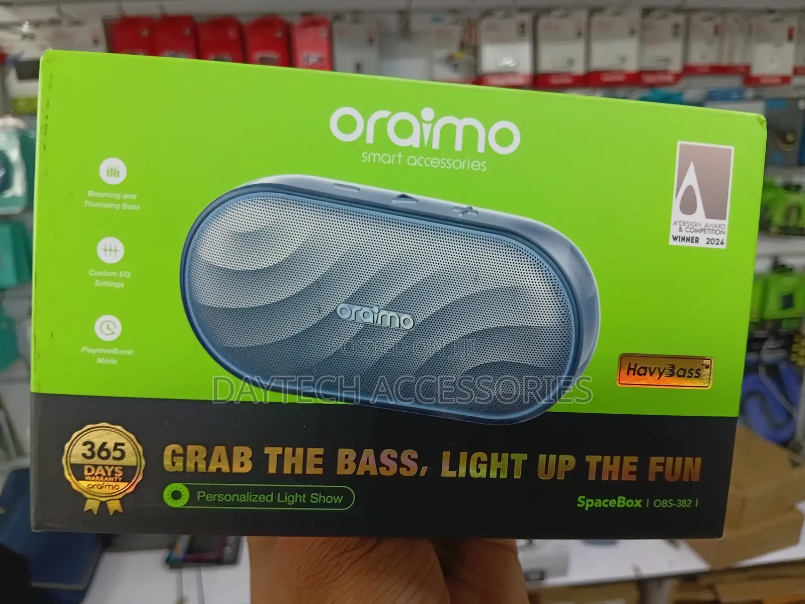 This Is an Oraimo SpaceBox (OBS-382) Portable Wireless Speaker.
