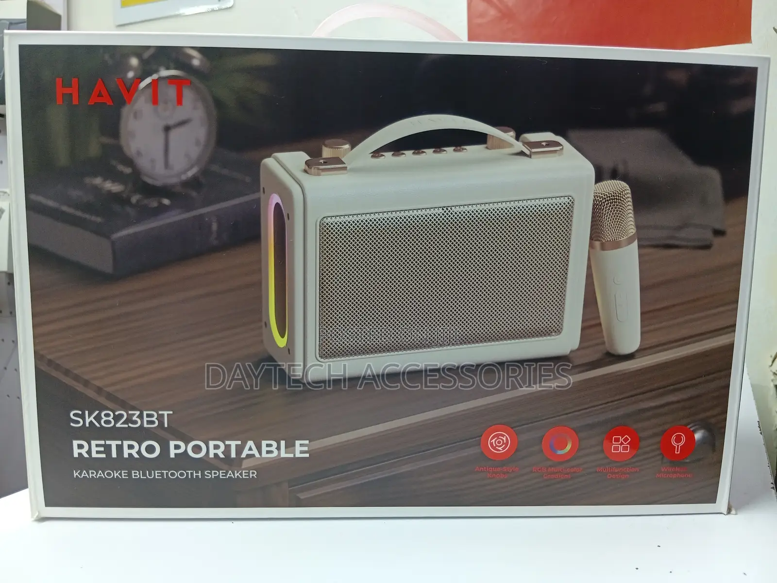 Havit Sk823bt Wireless Retro Portable Karaoke Bluetooth Speaker Beige