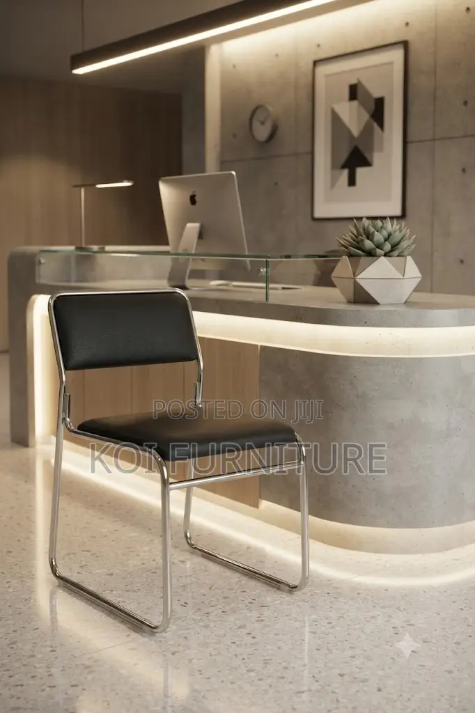Office Chairs; Modern Leather Sled Based Chrome Chairs