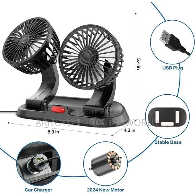Portable Air Conditioners for Vehicle 360° Rotation Double Head Fan