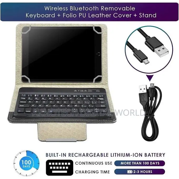 Removable Wireless Bluetooth Keyboard + PU Leather Folio Cover + Stand