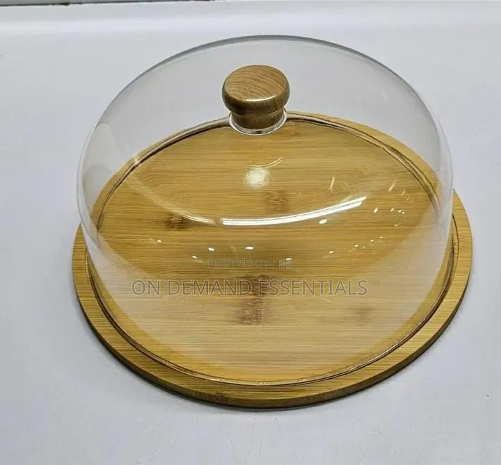 Bamboo Base Cake/Fruit Stand With High Quality Acrylic Top Dome Cover