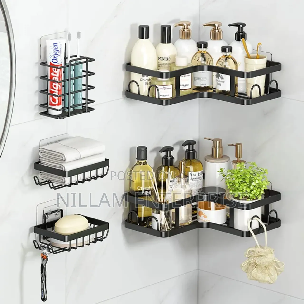 Multipurpose 5pcs Set Triangular Shower Caddy Shelf/ Wall Organizer*
