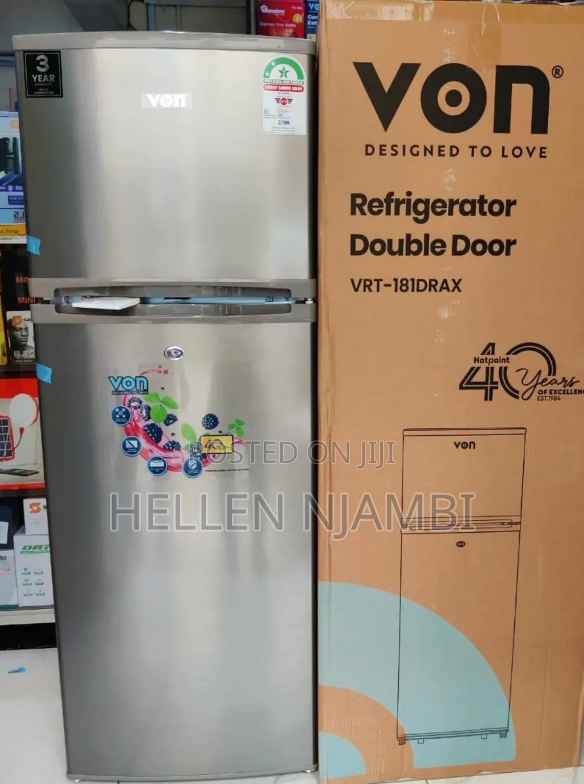 Von Double Door Refrigerator VRT-181DRAX Silver 181L