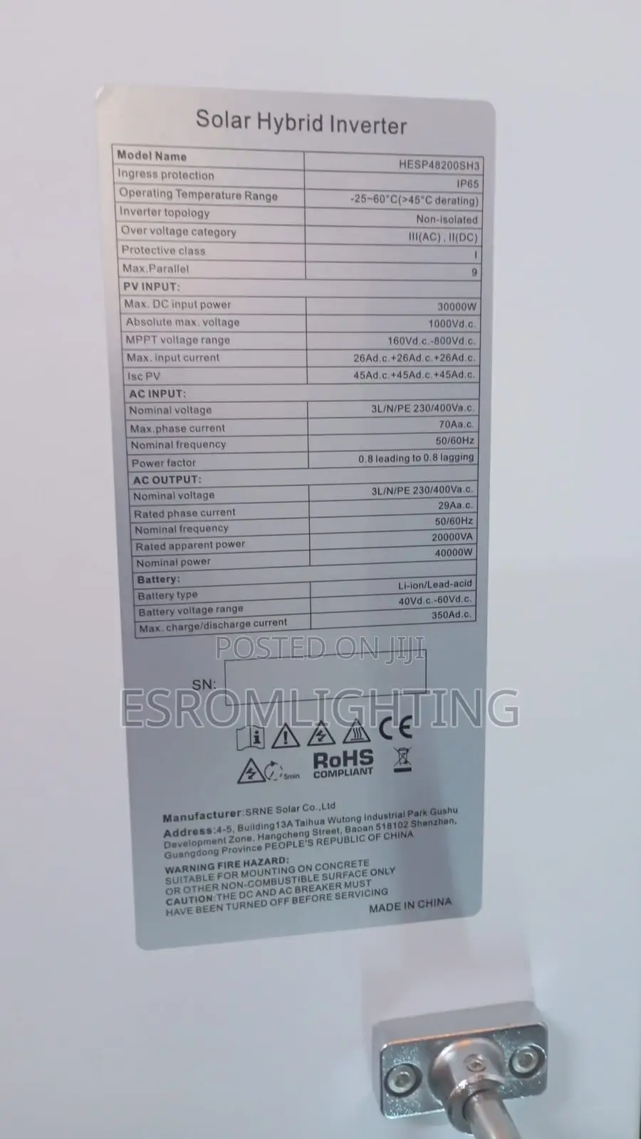 SRNE 20KVA 3-Phase Solar Hybrid Inverter