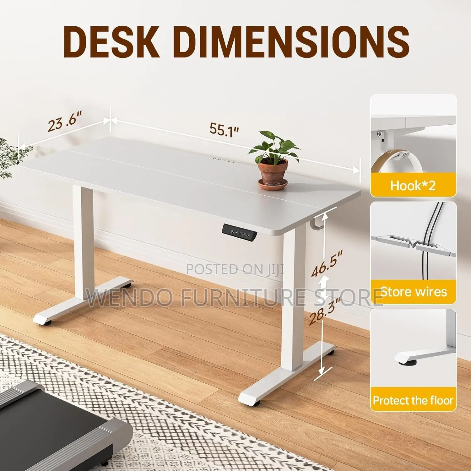 Office Desk; 1.2 Meter White High Standing Adjustable Desk