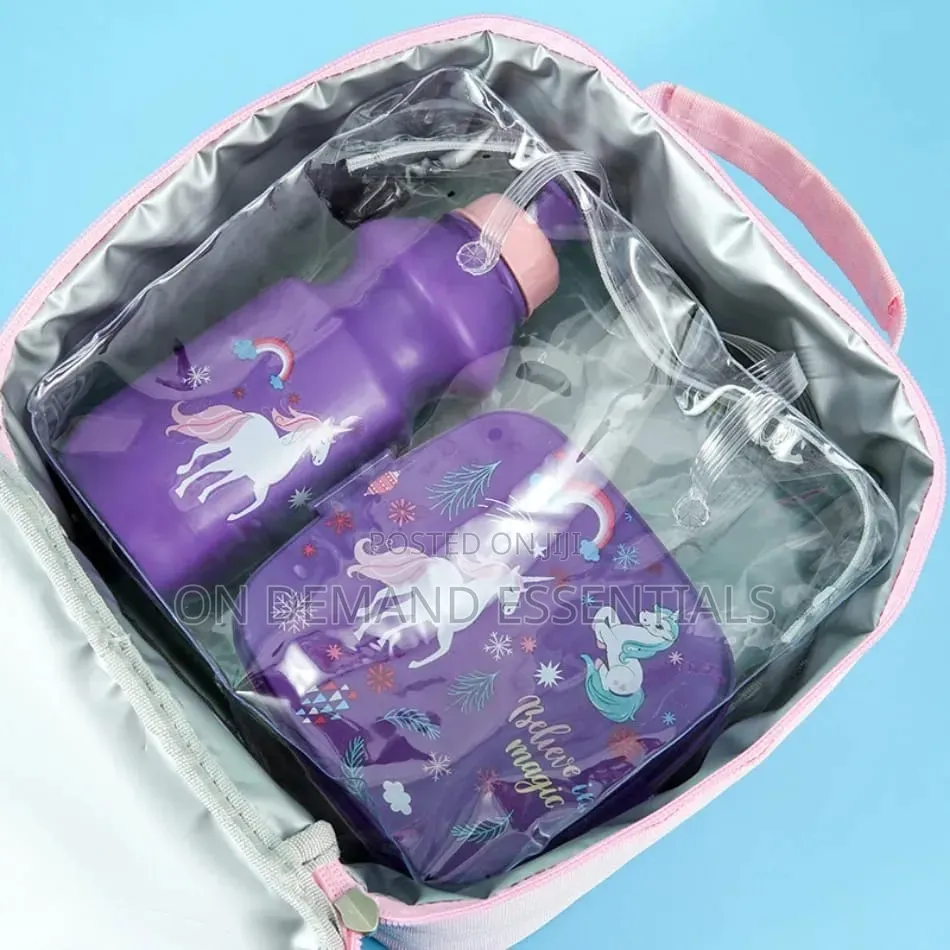 3pcs Girls and Boys Unicorn Lunbag With Kettle Lunch Box