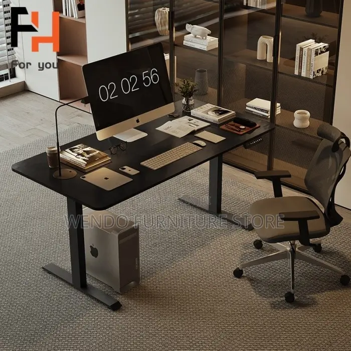 Office Desk : 1.4M Modern Black Electric Standing Desk