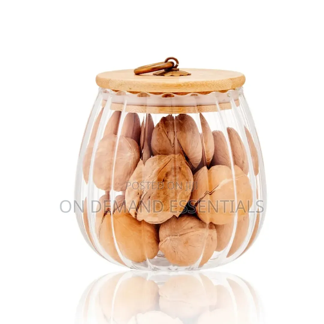 Elegant Ribbed Glass Storage Jar With a Natural Bamboo Lid