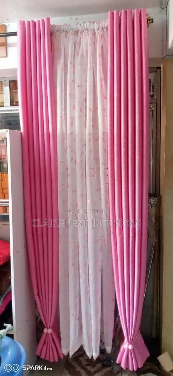 Cream and Pink Eyelates Perfect Blend of Beauty Window Curtains