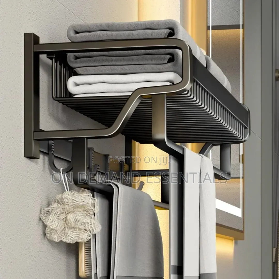 Double Layer Bathroom Wall Mounted Towel Rack Accessory With Hooks
