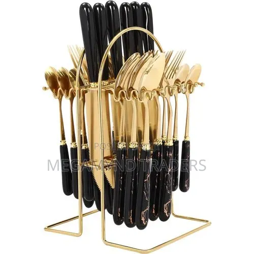 24pc Heavy Marble Cutlery Set / Golden Cutlery Set