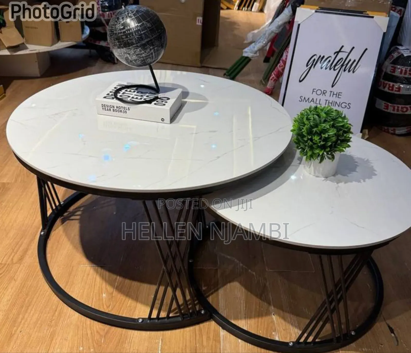 Modern Luxury 2in1 Pure Marble Nesting Tables With Black Stand
