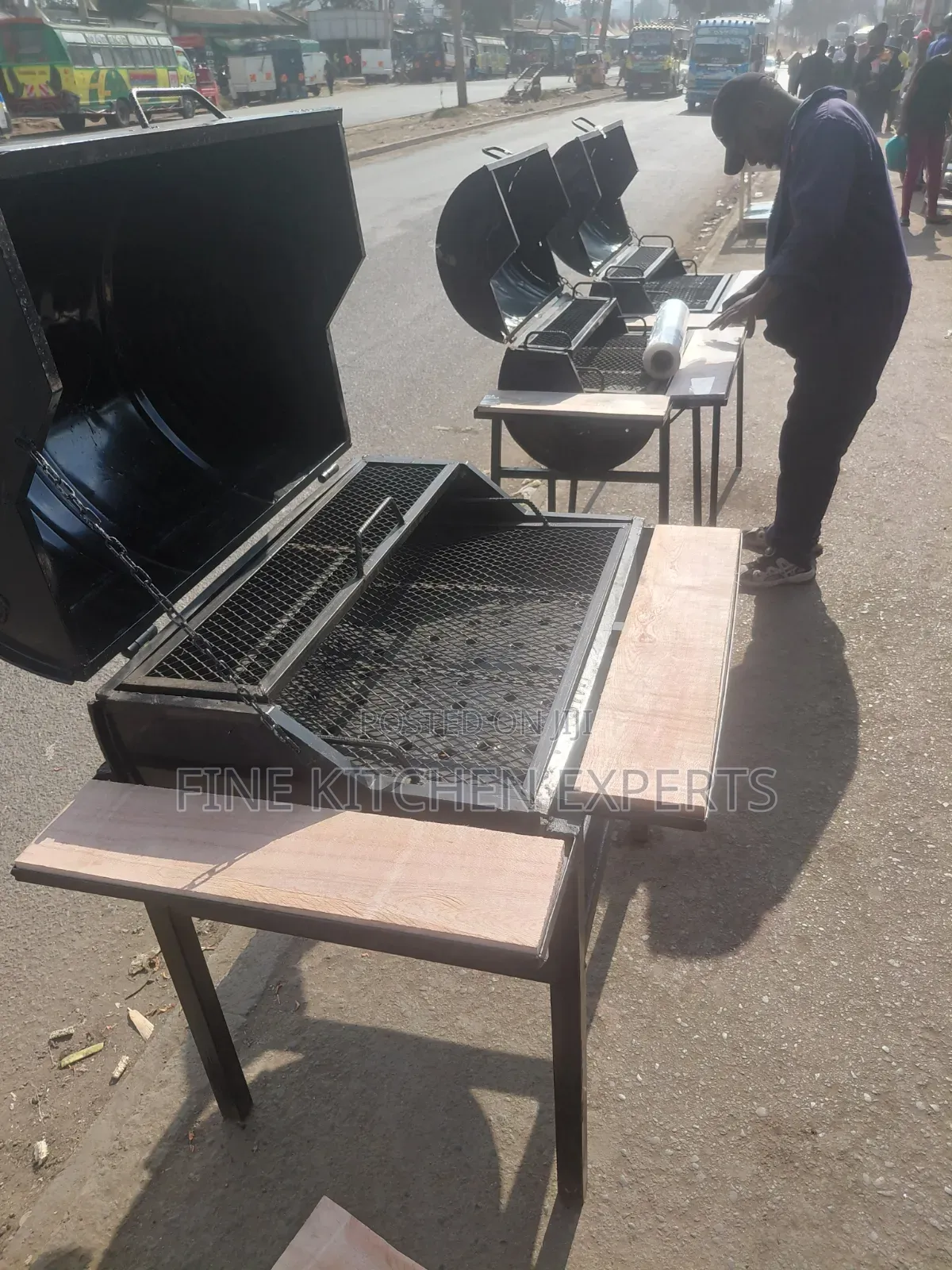 Barbeque Grill With Wooden Sides.