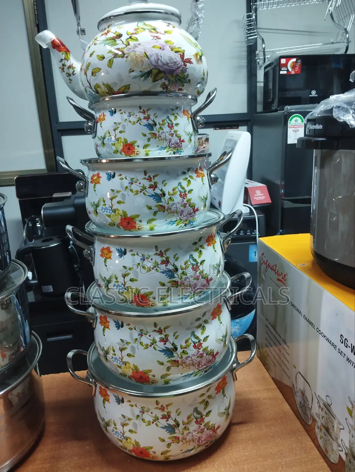The Original Enamel Cookbook Ware Set With a Kettle