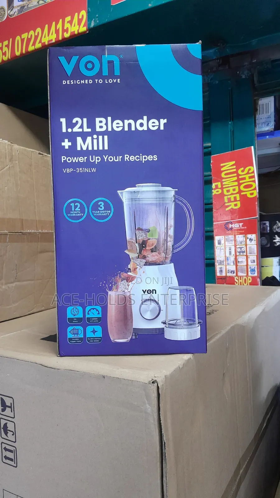 Von 2 in 1 Blender/ Grinder 500Watts - 1.2 Litres (2 Speed)