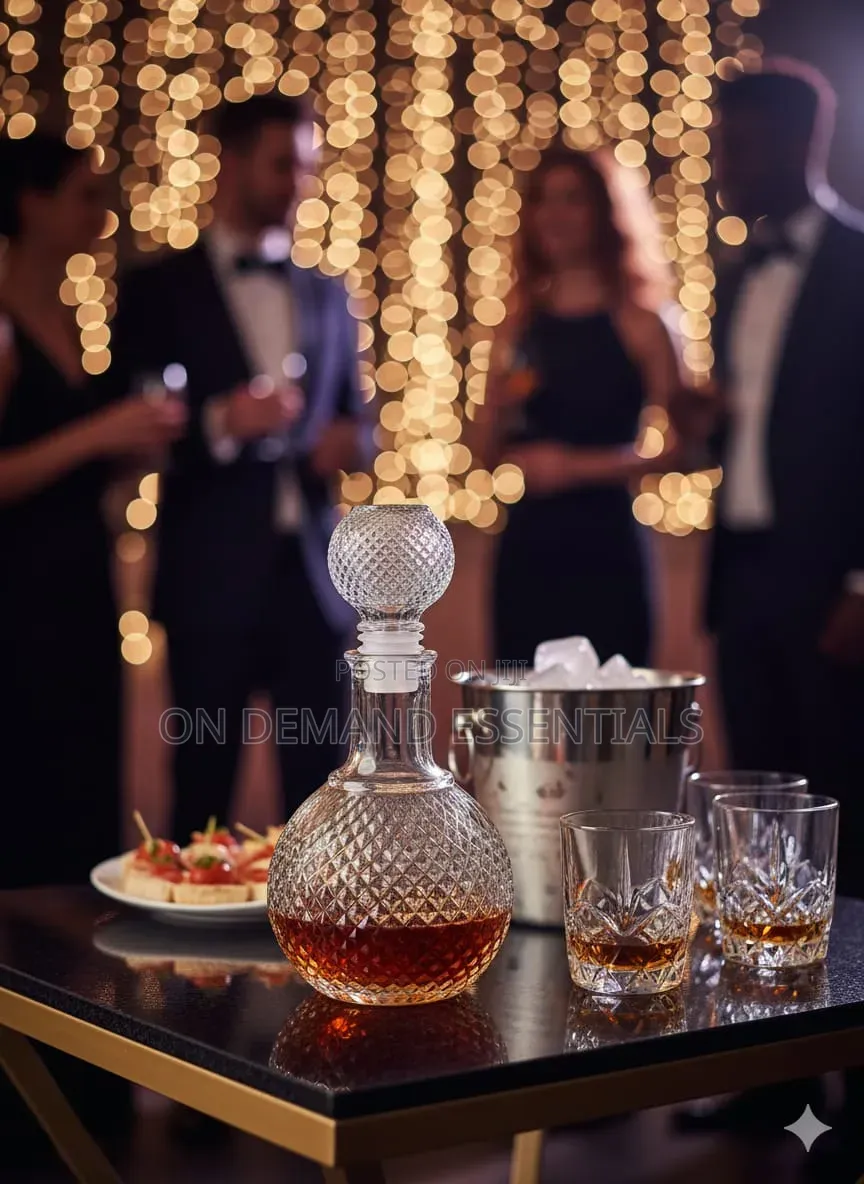 Diamond Quilted Round Clear Glass Decanter