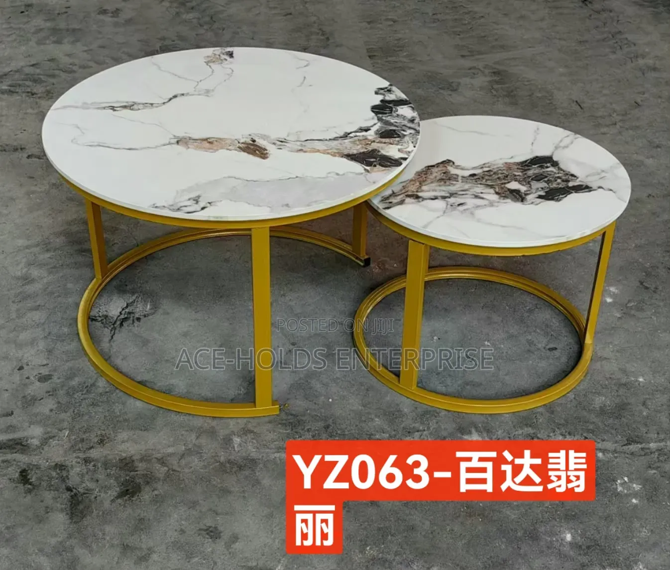 Pure Marble Nesting Coffee Table Black/ Gold Stands Finish