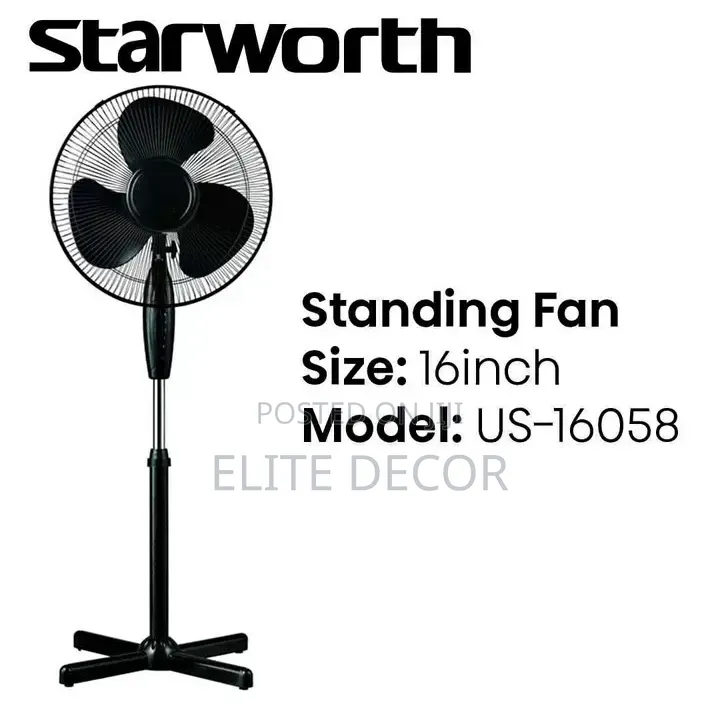 Starworth 16-Inch Standing Fan – Adjustable Height, Powerful Cooling