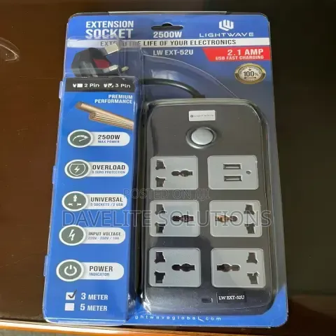 Lightwave Power Extension 5 Ports AC With 2 USB
