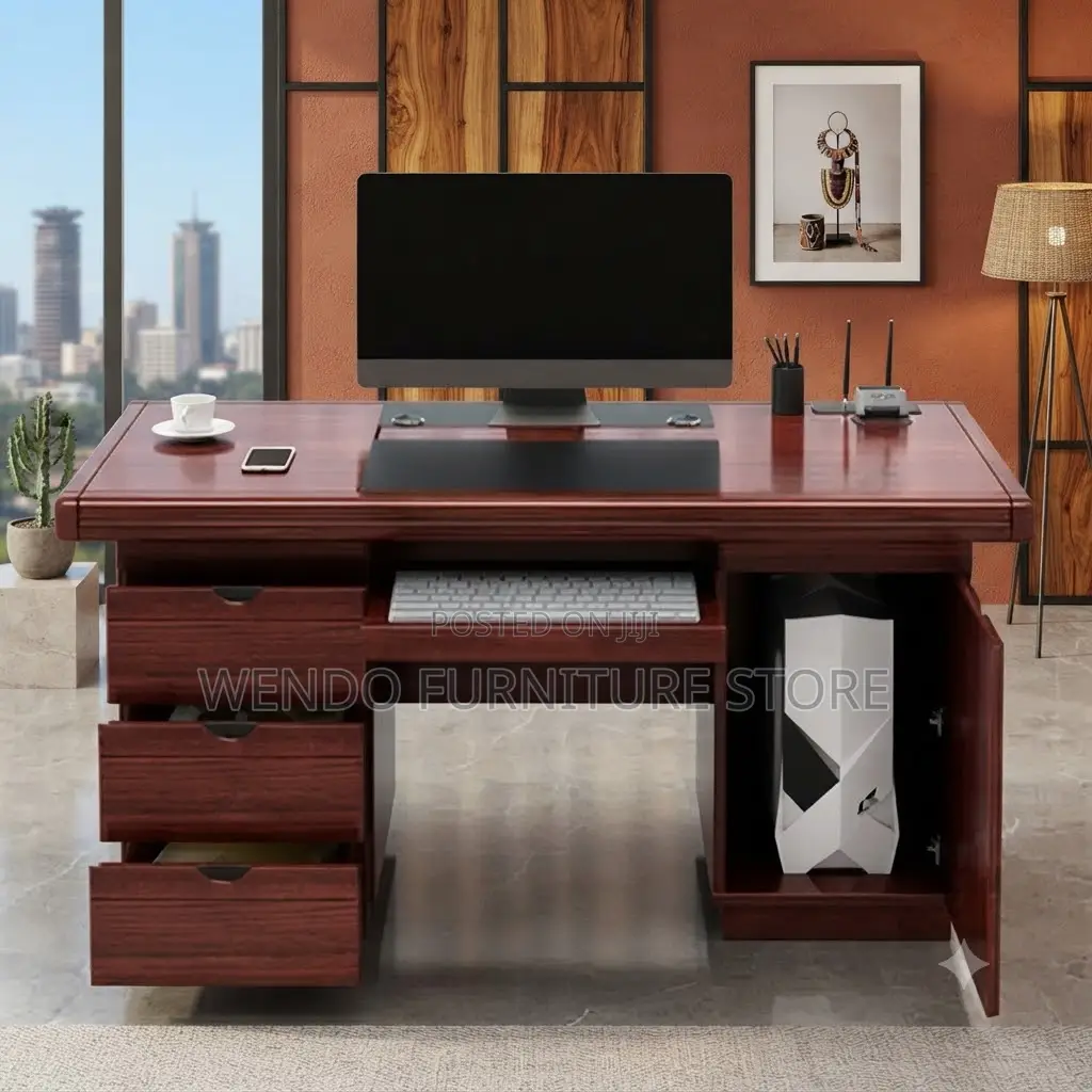 Office Desk; 1400MM Premium Mahogany Executive Lean Desk