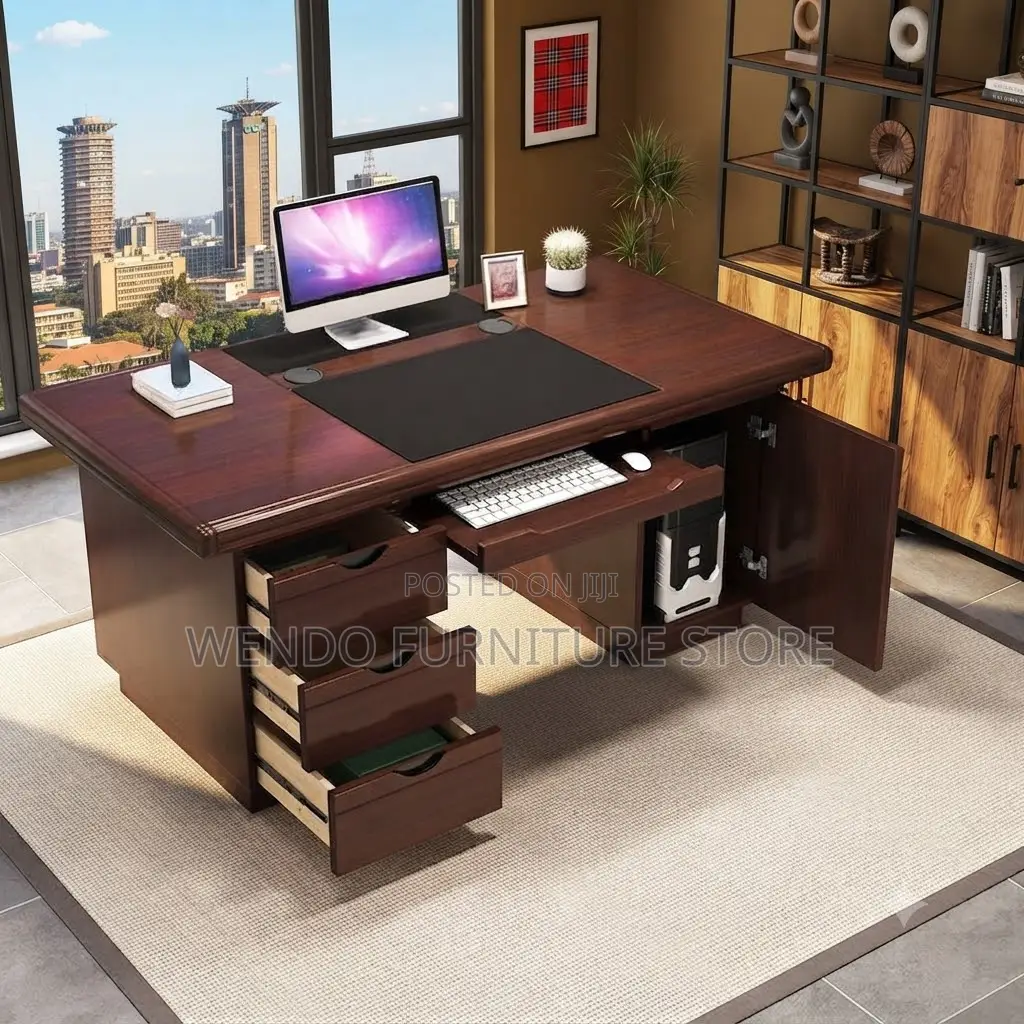 Office Desk; 1400MM Premium Mahogany Executive Lean Desk