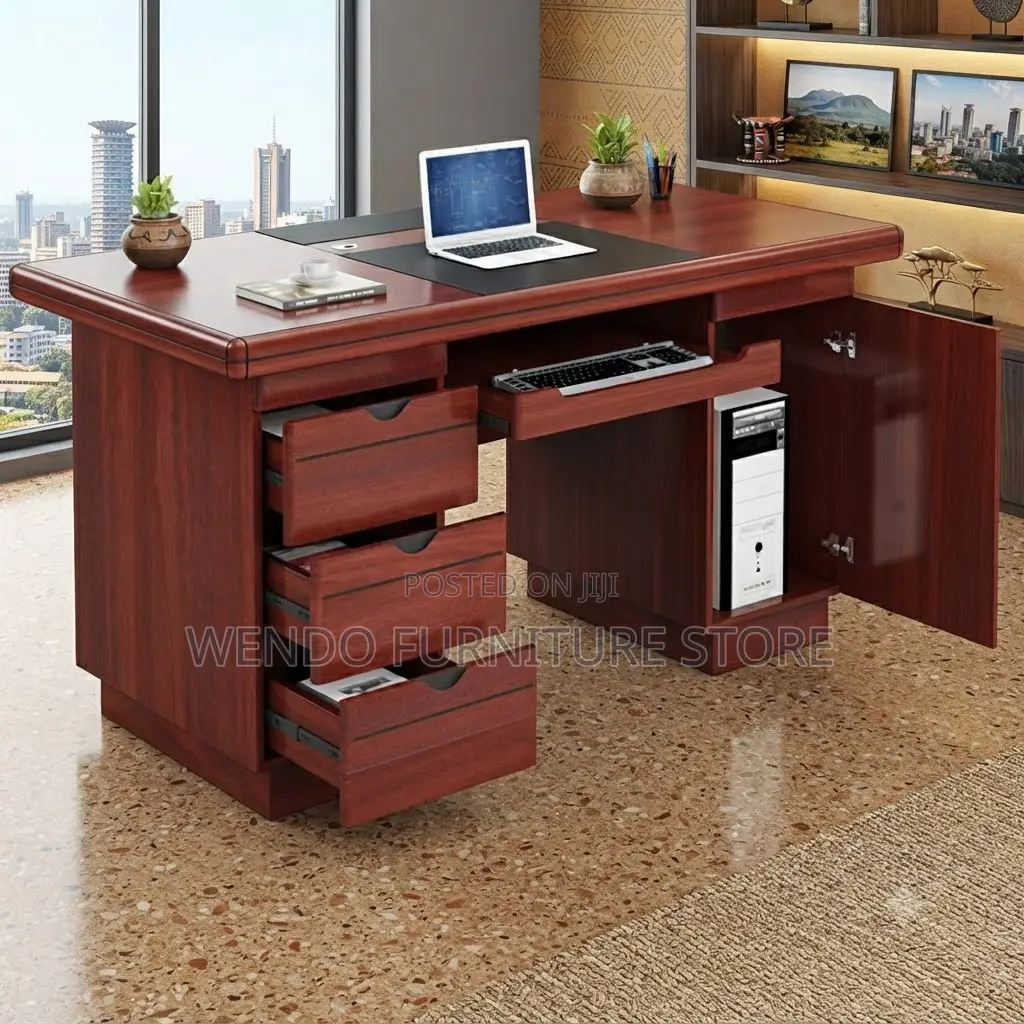 Office Desk; 1400MM Premium Mahogany Executive Lean Desk