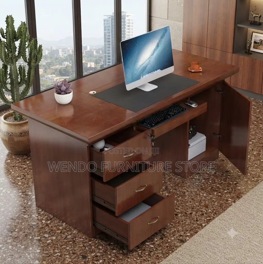 Office Desk; 1400MM Premium Mahogany Executive Lean Desk