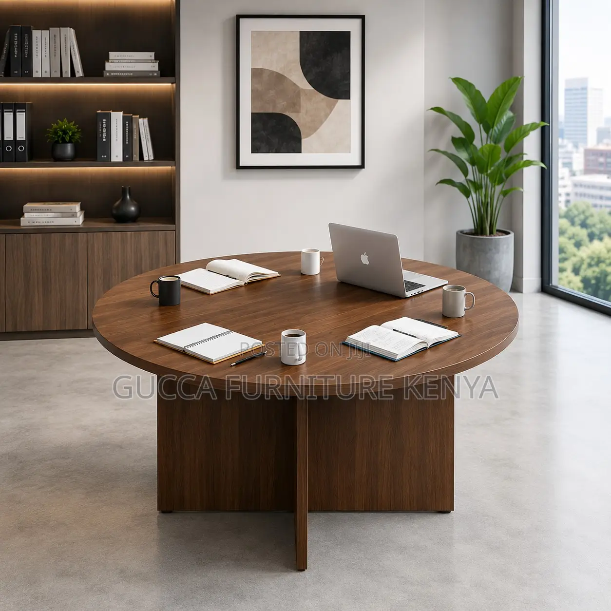 Round Brown Conference Meeting Table.