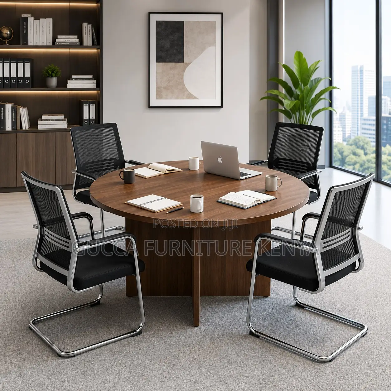 Round Brown Conference Meeting Table.
